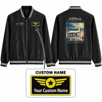 Thumbnail for Airbus A319ceo Stylish Jackets - Baseball Collar - Poster + Name - Black