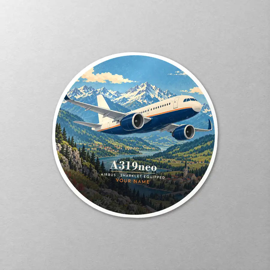 Airbus A319neo - 3D + Name - Circle Sticker - Close-up