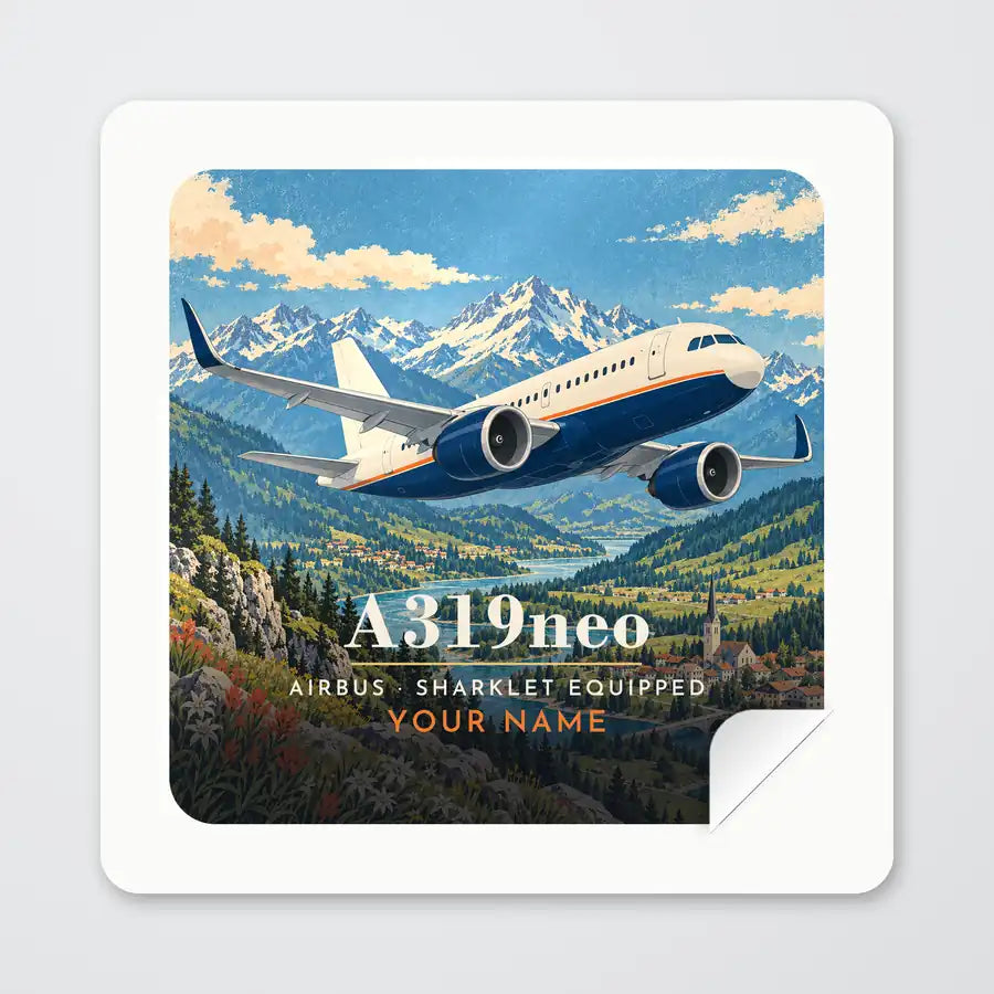 Airbus A319neo - 3D + Name - Square Sticker - Peel