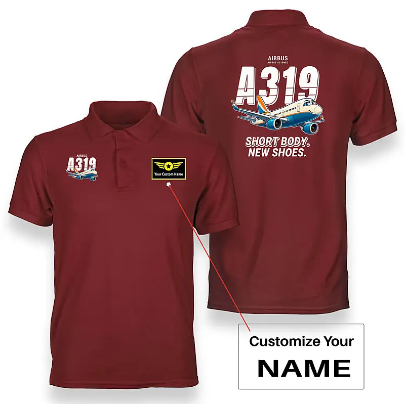 Airbus A319neo - Cartoon - Double-Side Polo - Red + Name