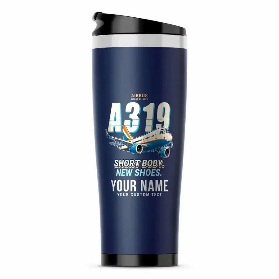 Airbus A319neo - Cartoon + Name - Stainless Steel (No Holder) - Dark Blue