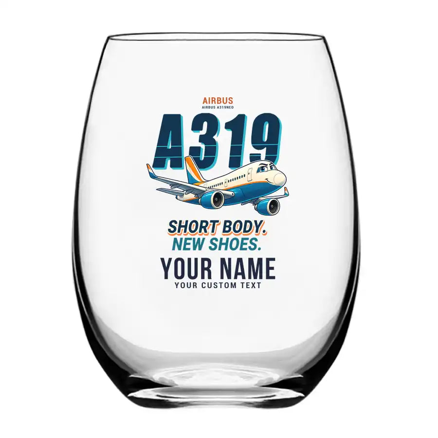 Airbus A319neo - Cartoon + Name - Water & Drink Glass