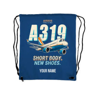 Thumbnail for Airbus A319neo - Drawstring Bag - Cartoon + Name - Blue