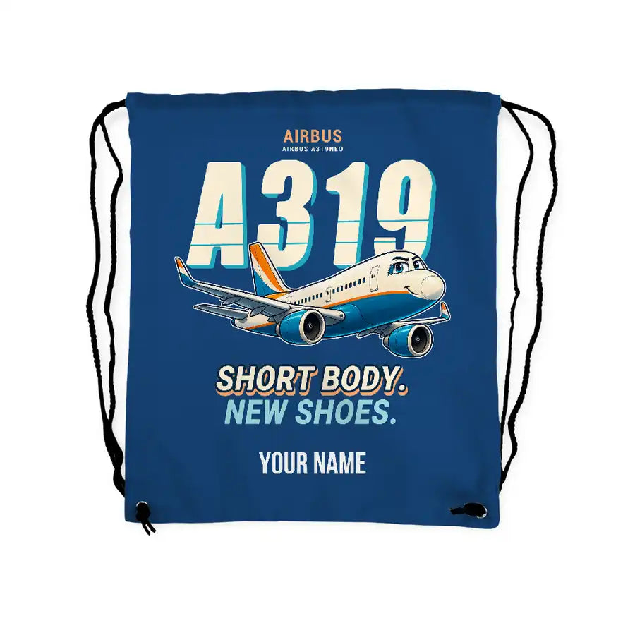 Airbus A319neo - Drawstring Bag - Cartoon + Name - Blue