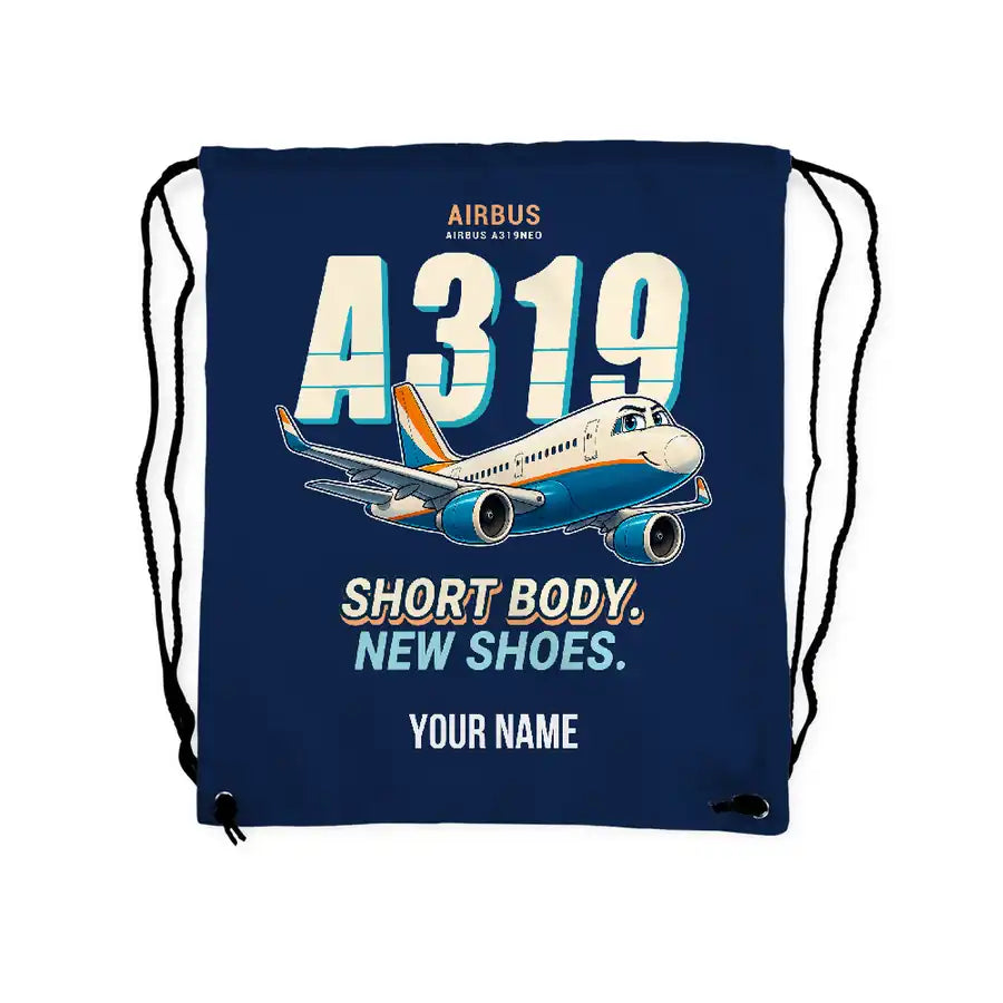 Airbus A319neo - Drawstring Bag - Cartoon + Name - Dark Blue
