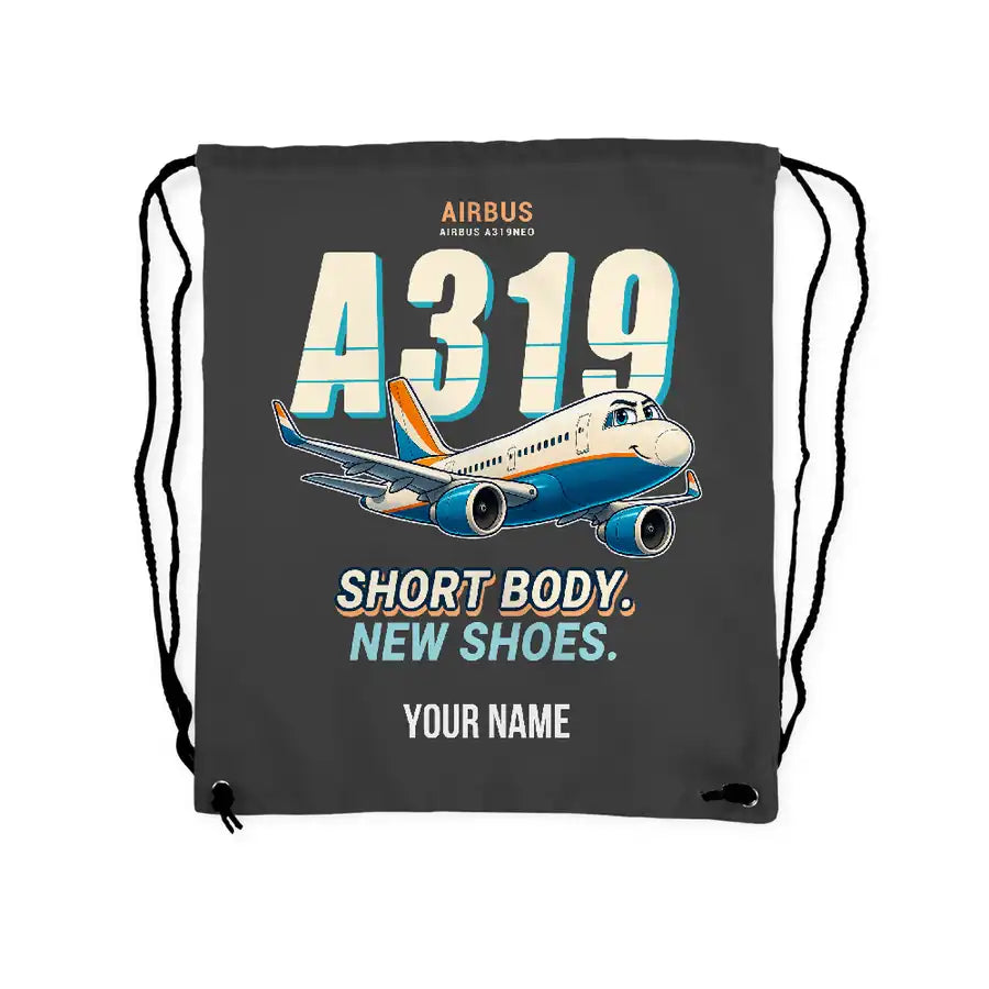 Airbus A319neo - Drawstring Bag - Cartoon + Name - Gray