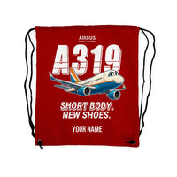 Thumbnail for Airbus A319neo - Drawstring Bag - Cartoon + Name - Red