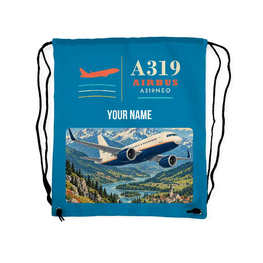 Airbus A319neo - Drawstring Bag - Classic + Name - Light Blue
