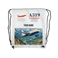 Thumbnail for Airbus A319neo - Drawstring Bag - Classic + Name - White