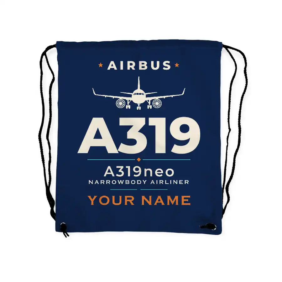 Airbus A319neo - Drawstring Bag - Heritage + Name - Dark Blue