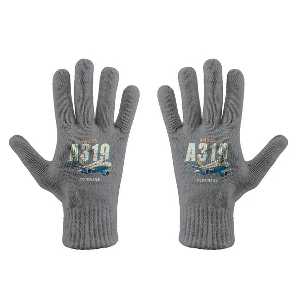 Airbus A319neo - Gloves - Full - Cartoon + Name - Gray