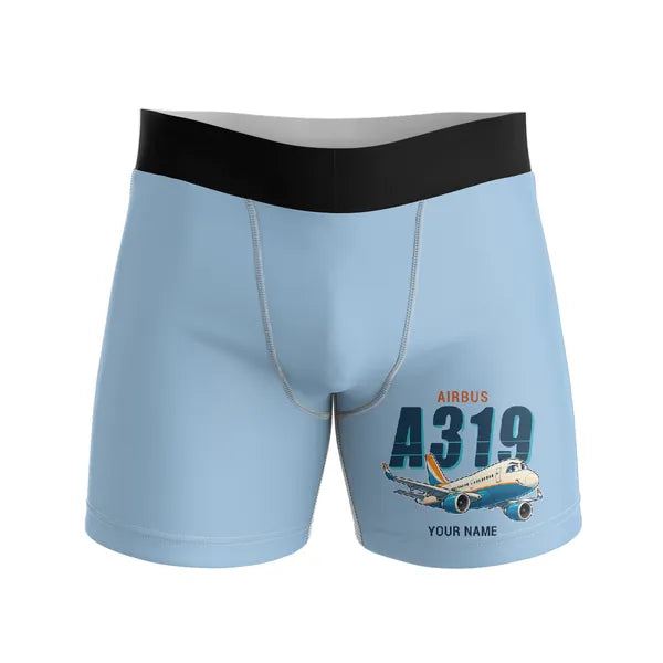 Airbus A319neo - Men Boxers - Cartoon + Name - Light Blue