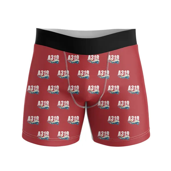 Airbus A319neo - Men Boxers - Cartoon Pattern - Red