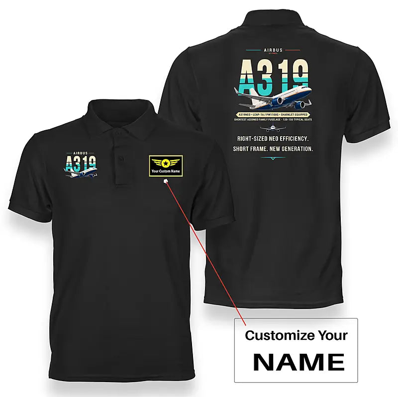 Airbus A319neo - Original - Double-Side Polo - Black + Name