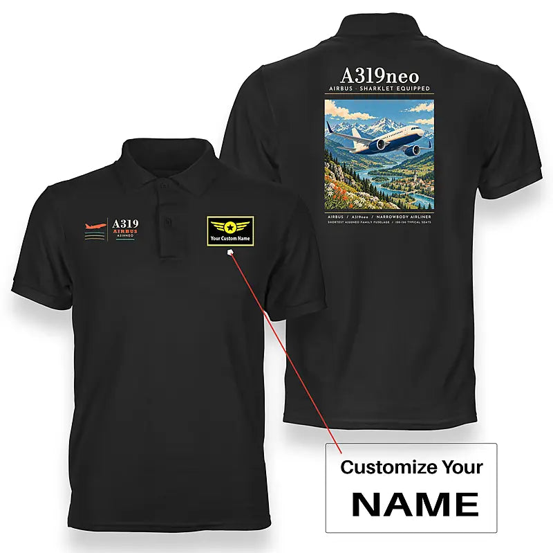 Airbus A319neo - Poster - Double-Side Polo - Black + Name