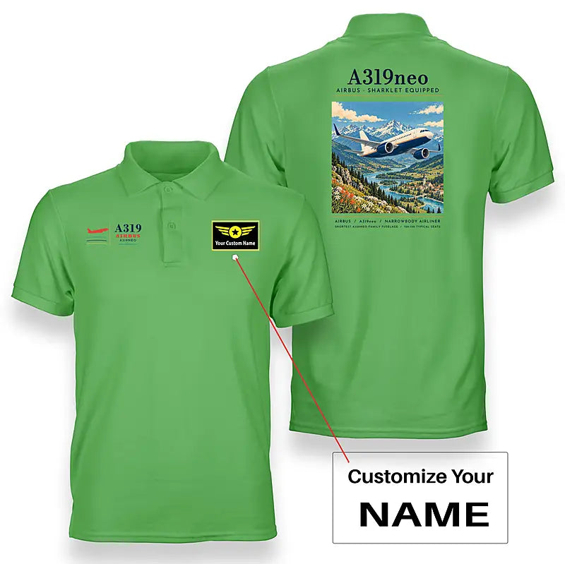 Airbus A319neo - Poster - Double-Side Polo - Light Green + Name