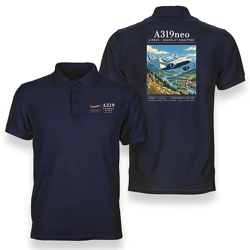 Airbus A319neo - Poster - Double-Side Polo - Navy Blue