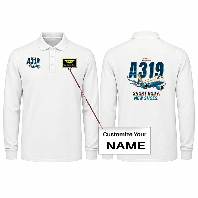 Airbus A319neo Premium Polo T-Shirts - Cartoon + Name - Long Sleeve - White