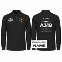 Thumbnail for Airbus A319neo Premium Polo T-Shirts - Heritage + Name - Long Sleeve - Black