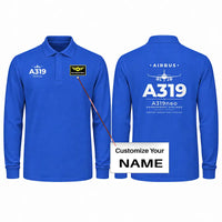 Thumbnail for Airbus A319neo Premium Polo T-Shirts - Heritage + Name - Long Sleeve - Blue