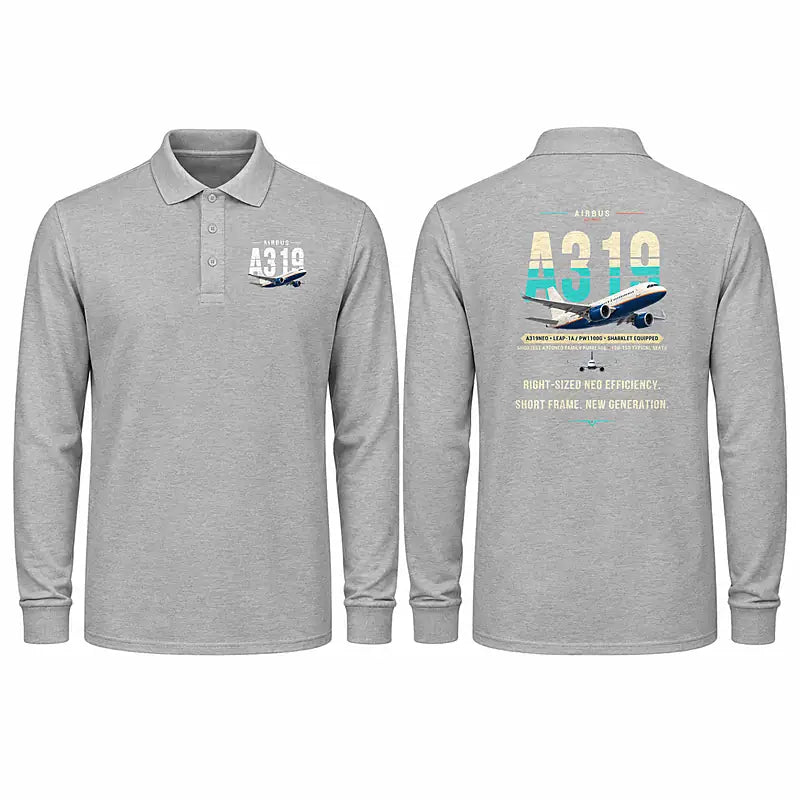 Airbus A319neo Premium Polo T-Shirts - Original - Long Sleeve - Gray