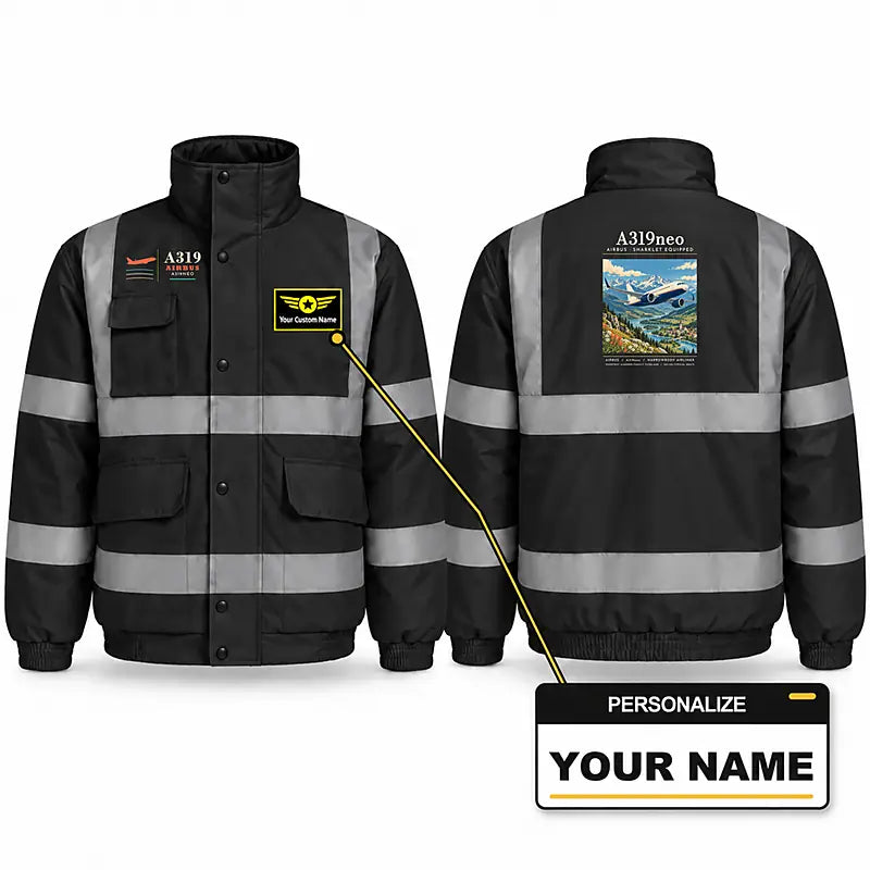Airbus A319neo Reflective Winter Jackets - Poster + Name - Black