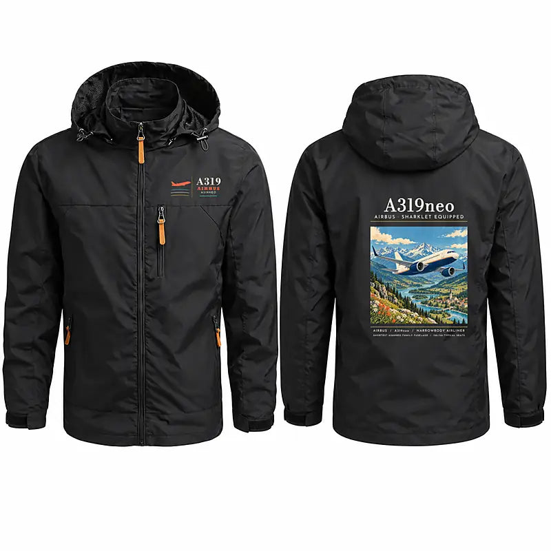 Airbus A319neo Stylish Jackets - Hooded Windbreaker - Poster - Black