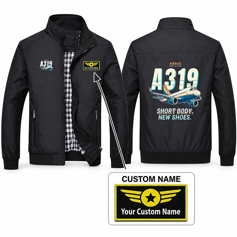 Airbus A319neo Stylish Jackets - Stand Collar - Cartoon + Name - Black
