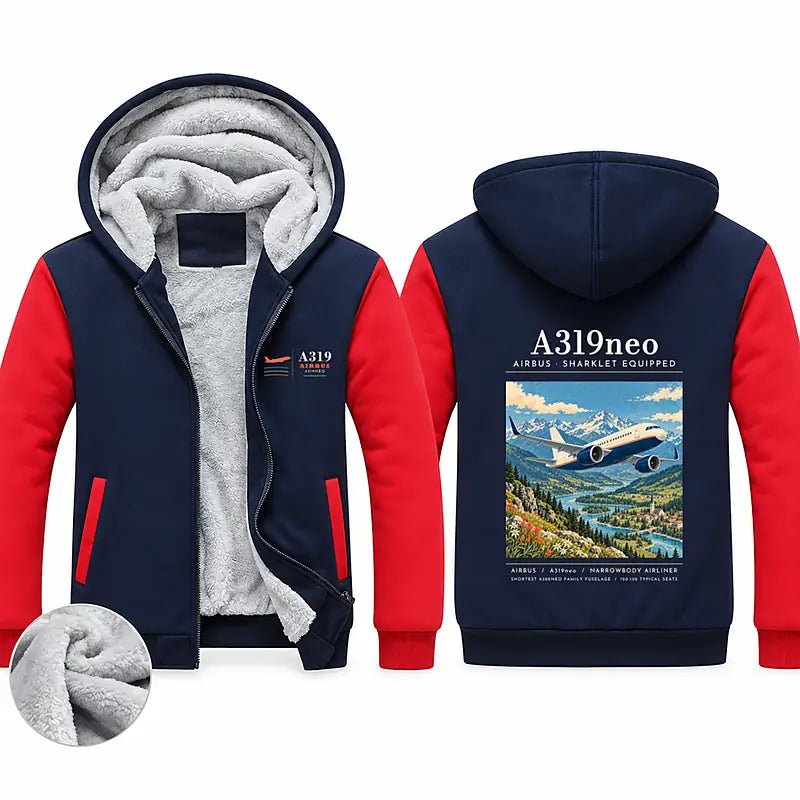 Airbus A319neo Zipped Sweatshirts - Poster - Navy & Red