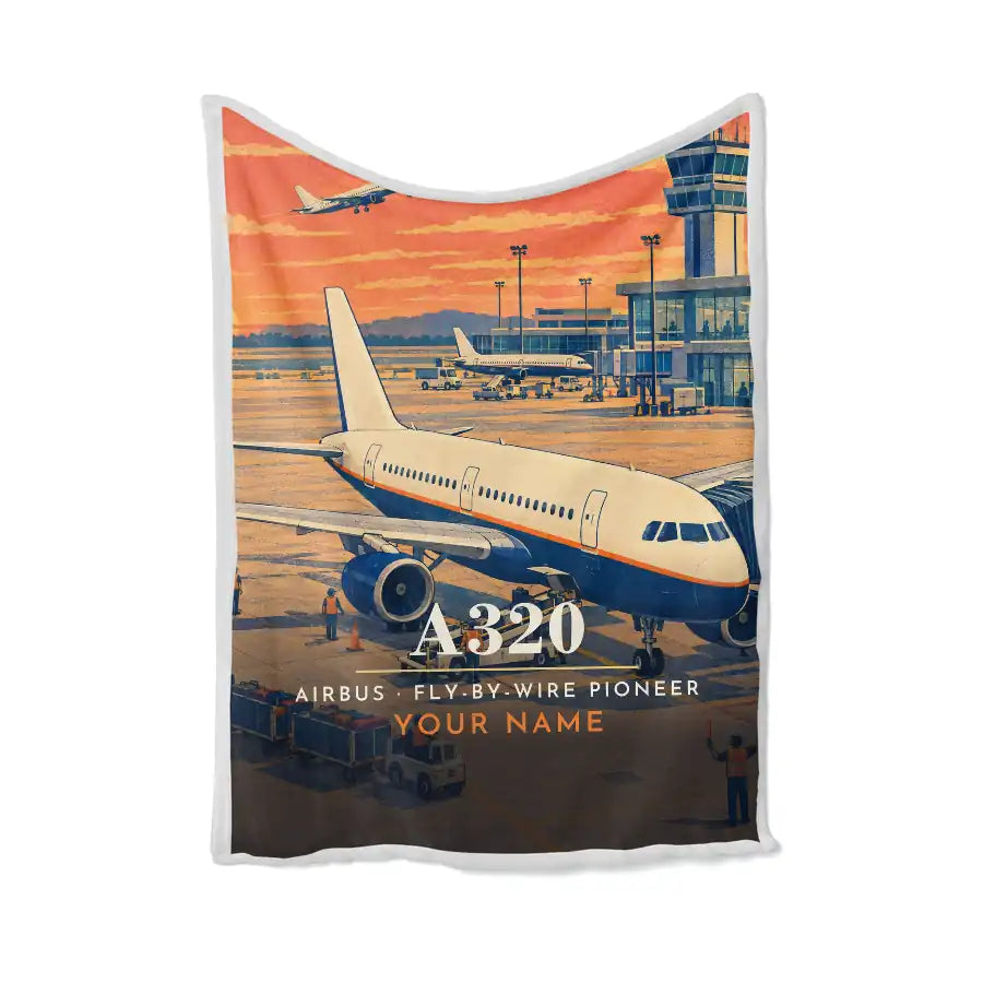 Airbus A320 - 3D + Name - Blanket - Full Print
