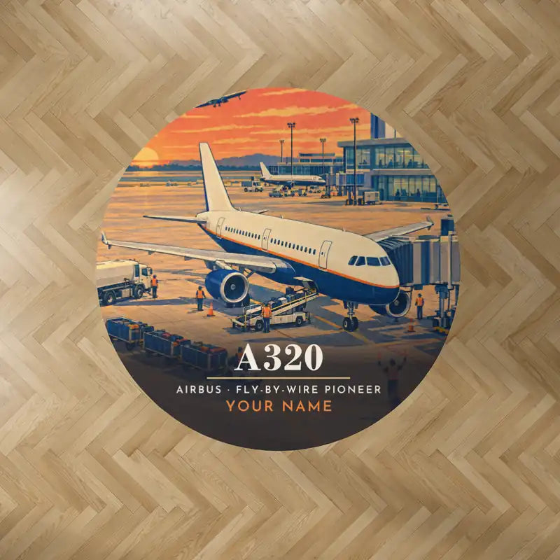 Airbus A320 - 3D + Name - Round Carpet - Full Print