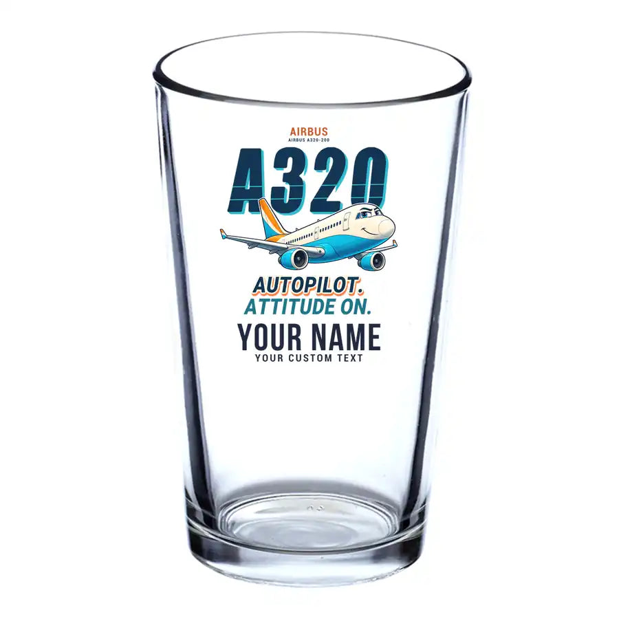 Airbus A320 - Cartoon + Name - Beer & Water Glass