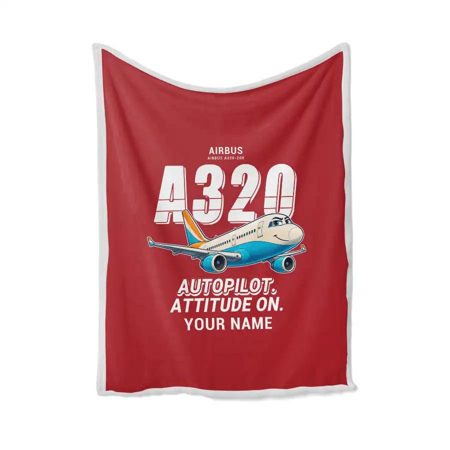 Airbus A320 - Cartoon + Name - Blanket - Red