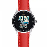 Thumbnail for Airbus A320 - Cartoon + Name - Leather Strap - Red Leather Strap