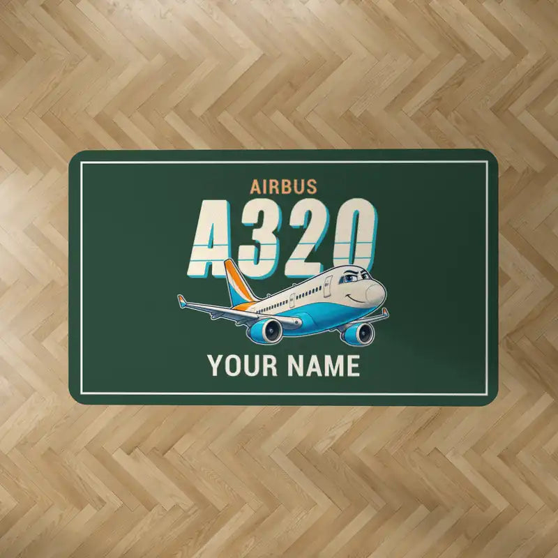 Airbus A320 - Cartoon + Name - Rectangle Carpet - Dark Green