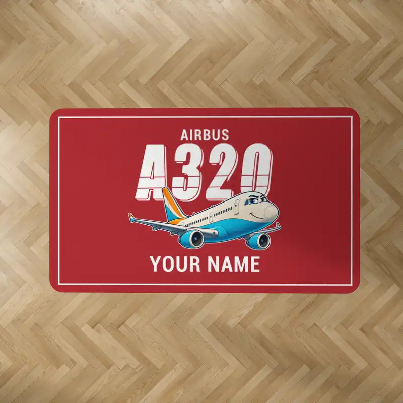 Airbus A320 - Cartoon + Name - Rectangle Carpet - Red