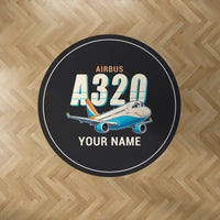 Thumbnail for Airbus A320 - Cartoon + Name - Round Carpet - Black