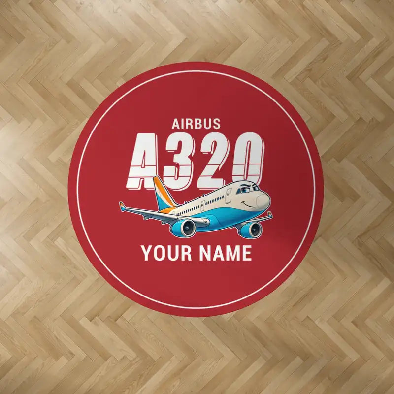 Airbus A320 - Cartoon + Name - Round Carpet - Red