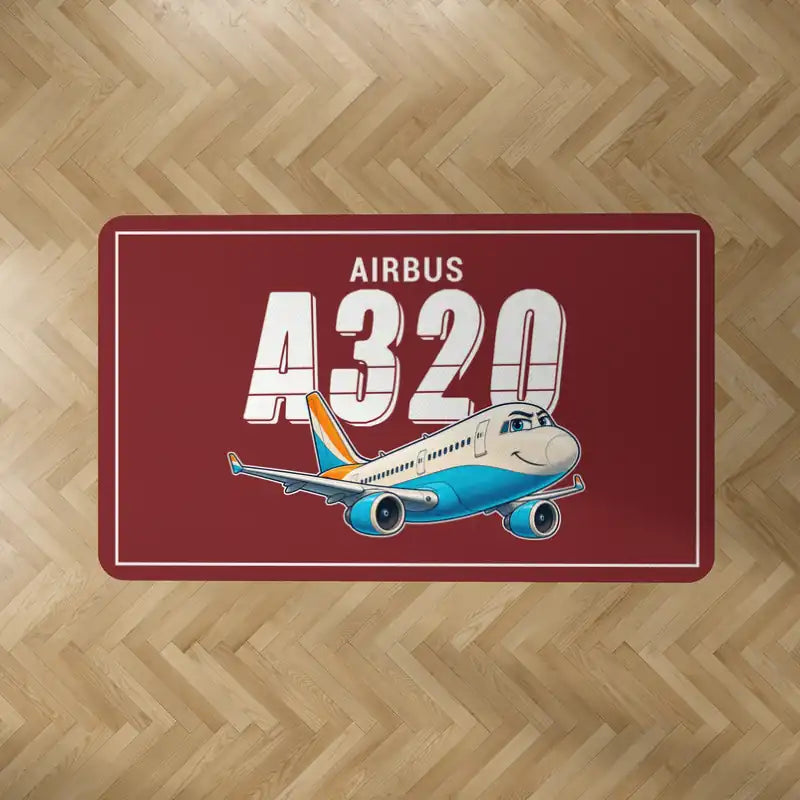 Airbus A320 - Cartoon - Rectangle Carpet - Dark Red
