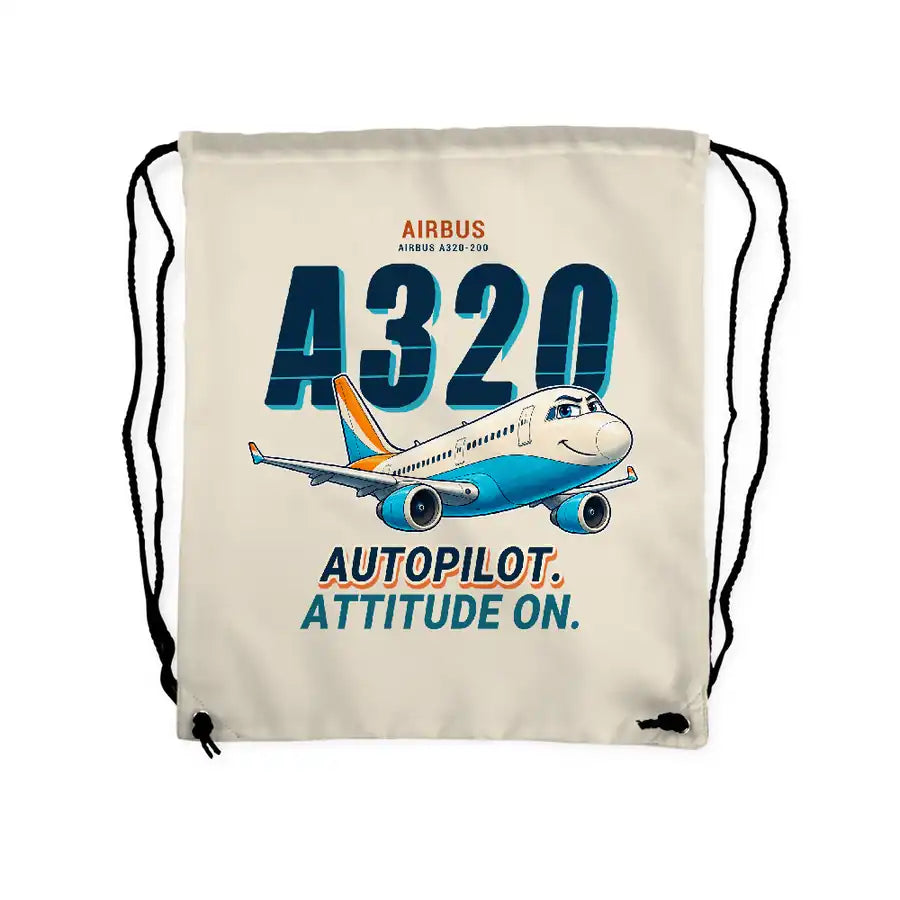 Airbus A320 - Drawstring Bag - Cartoon - Beige