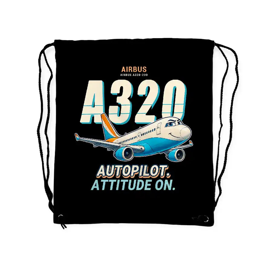 Airbus A320 - Drawstring Bag - Cartoon - Black
