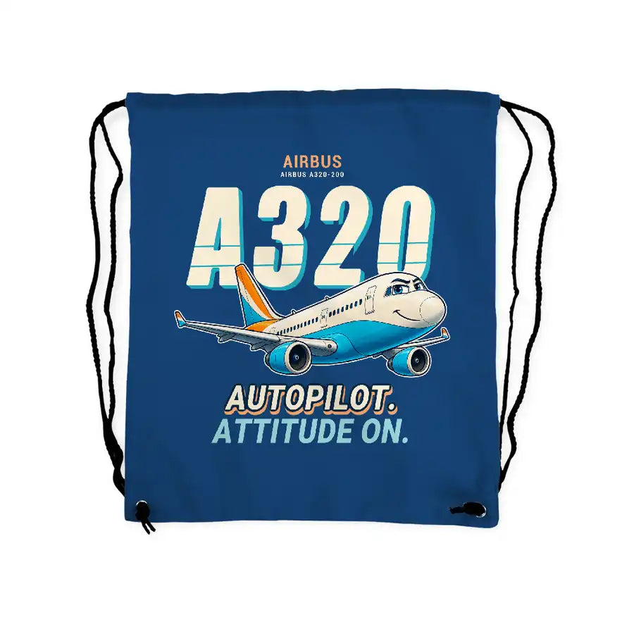 Airbus A320 - Drawstring Bag - Cartoon - Blue