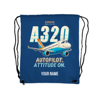 Thumbnail for Airbus A320 - Drawstring Bag - Cartoon + Name - Blue