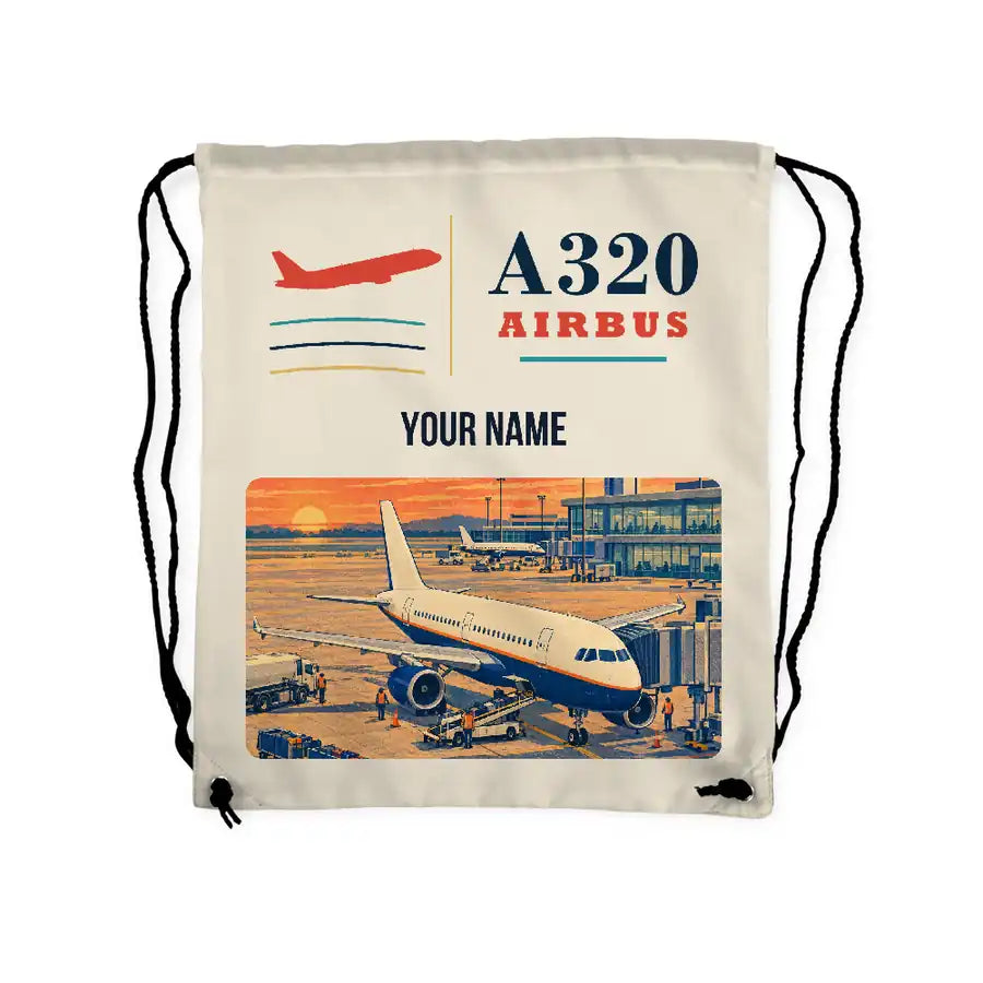 Airbus A320 - Drawstring Bag - Classic + Name - Beige