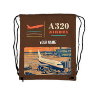Thumbnail for Airbus A320 - Drawstring Bag - Classic + Name - Brown