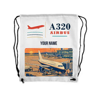 Thumbnail for Airbus A320 - Drawstring Bag - Classic + Name - White