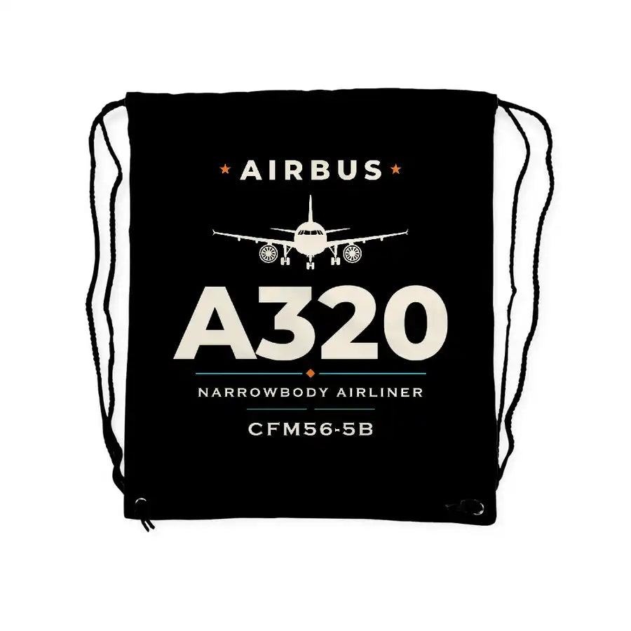 Airbus A320 - Drawstring Bag - Heritage - Black