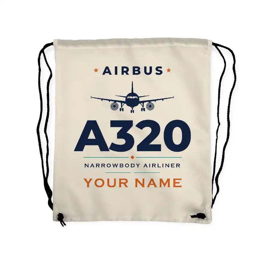 Airbus A320 - Drawstring Bag - Heritage + Name - Beige