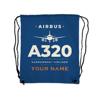 Thumbnail for Airbus A320 - Drawstring Bag - Heritage + Name - Blue