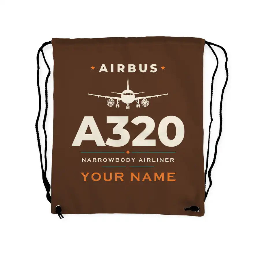 Airbus A320 - Drawstring Bag - Heritage + Name - Brown